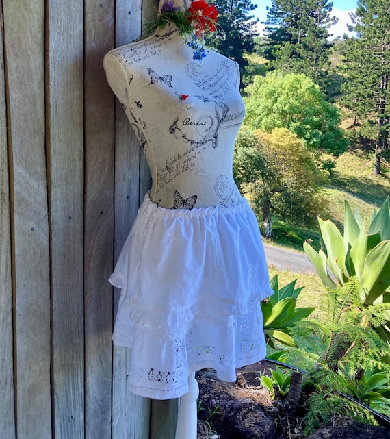 Boho-zomer witte katoenen korte rok vintage linnen katoen