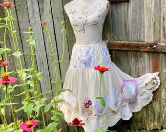 falda de jardín ~ volantes + bordado boho midi ~ xs, s, m, l