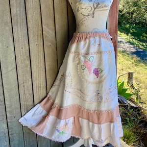 flower collecting skirt ~ embroidered boho midi ~ linen & cotton ~ s, m, lg