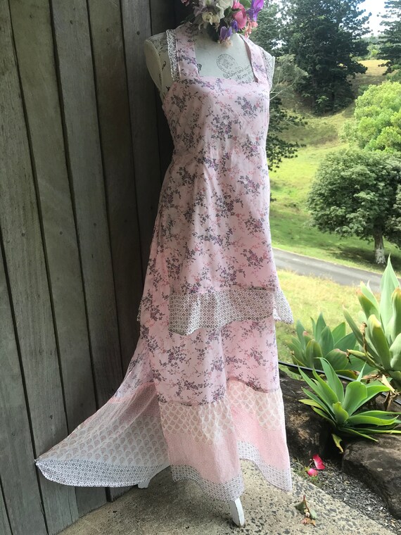 Pink Maxi Dress Hippy 70s Inspired Bohemian Sun Dress S M Etsy