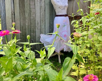 country boho skirt - midi with carnations + lush crochet ~ xxs, xs, s, m