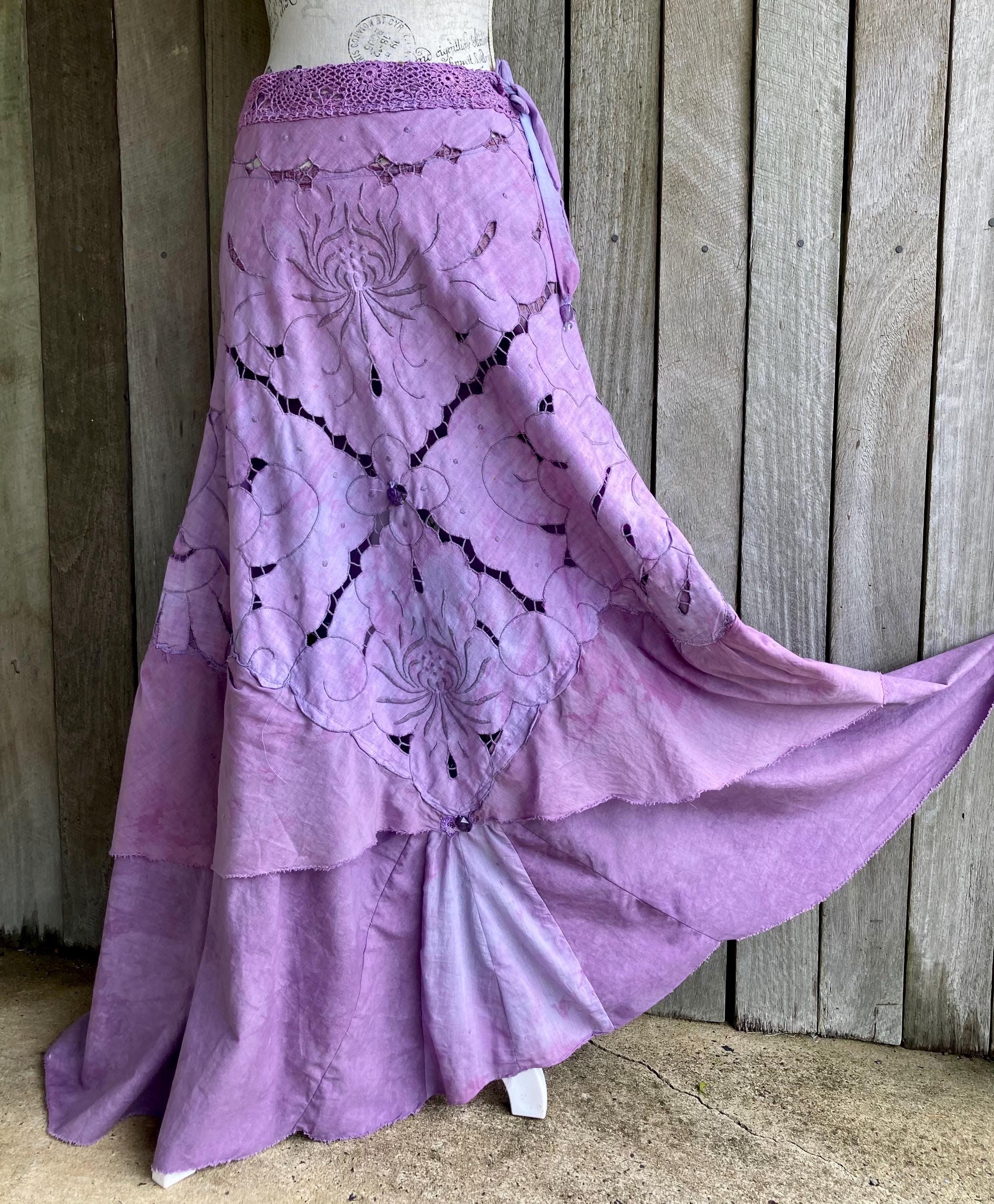 amethist boho maxirok ~ paars katoen en linnen ~ zigeuner ~ taille tot 88 cm / 34,5"