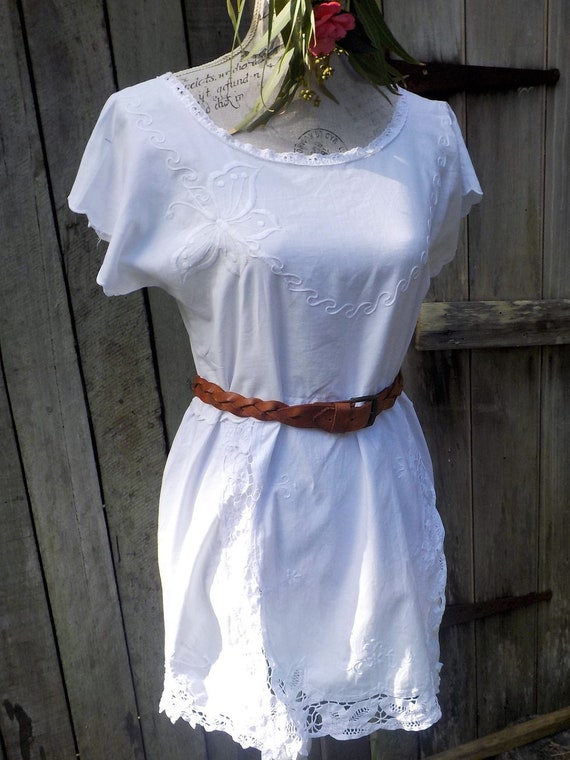 embroidered lace shift dress