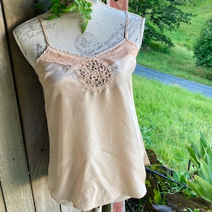 silky singlet with vintage lace ~  boho camisole top ~ xxs