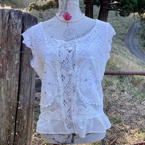 bohemian romance lace + ladies  linen + lace camisole top  ~ large