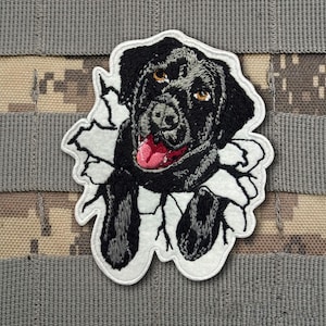 Black Lab Patch, Labrador Retriever Iron On Patch, Cute Dog Breakthrough Embroidered Patch for Jacket Backpack Hat Vest Bag
