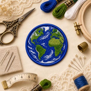 Embroidered Earth Patch – USA Flag Design, Sew-on or Iron-on Option