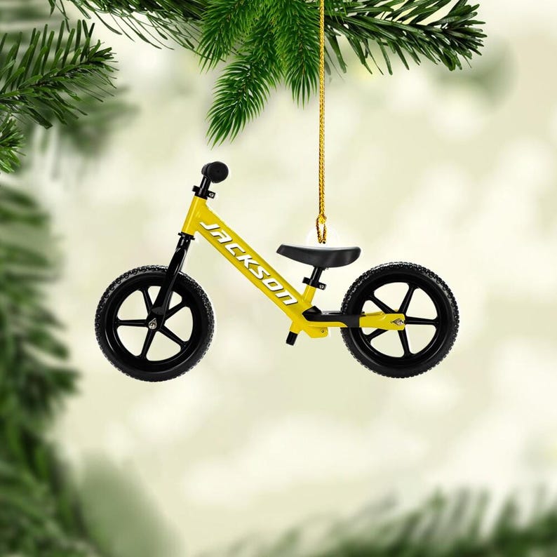 Personalized Kids Balance Bike FLAT Ornament, Christmas Toddler Gift, Baby First Bike Ornament image 3
