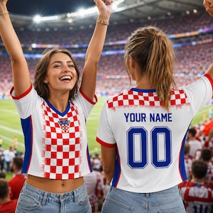 Croatia Soccer Crop Top Jersey Custom Name Number, Croatian National Flag Shirt, Croatia Football Croptop Outfit Clothes Gift for Women 15 imagem 1