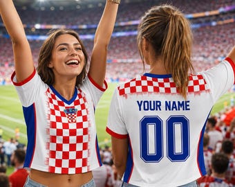 Croatia Soccer Crop Top Jersey Custom Name Number, Croatian National Flag Shirt, Croatia Football Croptop Outfit Clothes Gift for Women 15