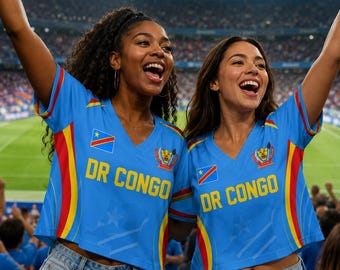 DR Congo Soccer Crop Top Jersey Custom Name Number, Congolese National Flag Shirt, Congo Football Croptop Outfit Clothes Gift for Women 12