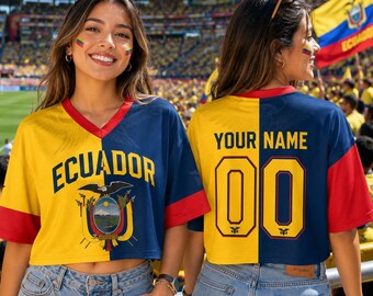 Custom Ecuador Soccer Crop Top Jersey, Ecuador Jersey with Name, Yellow Soccer Shirt, Ecuador Fan Gift