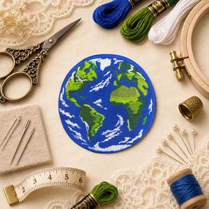 Embroidered Earth Patch – USA Flag Design, Sew-on or Iron-on Option