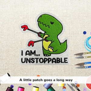 I Am Unstoppable T-Rex Embroidered Patch, Dinosaur Patches Iron On, Cute-Patch T-Rex DIY Accessories For Hats Bags Clothes Jacket Backpacks