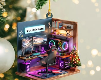 Custom Gaming Room Ornament, Gamer Christmas Gift, Personalized PC Setup