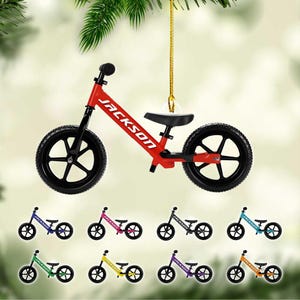 Personalized Kids Balance Bike FLAT Ornament, Christmas Toddler Gift, Baby First Bike Ornament image 1