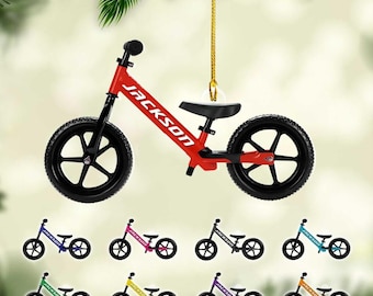 Personalized Kids Balance Bike FLAT Ornament, Christmas Toddler Gift, Baby First Bike Ornament