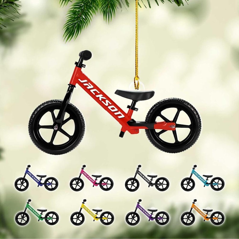 Personalized Kids Balance Bike FLAT Ornament, Christmas Toddler Gift, Baby First Bike Ornament image 1