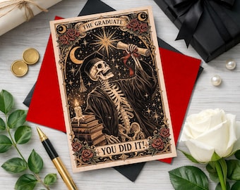 Gothic Skeleton Graduation Card You Did It, Dark Humor Gothic Art Card for Graduate Gifts for Friend Son (Blank Inside, Envelope Included)