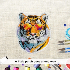 Cool Tiger Patch, Tiger Sunglasses Patches, Cool Colorful Tiger's Head Iron On, DIY Accessories for Hats Bags Clothes Jacket Jeans Backpacks
