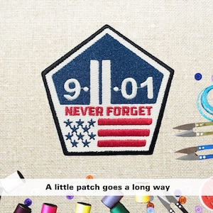 Never Forget 9/11 Embroidered Iron On Patch, Remember Twin Towers Patches - DIY Accessories For Hats Bags Clothes Jacket Jeans Backpacks