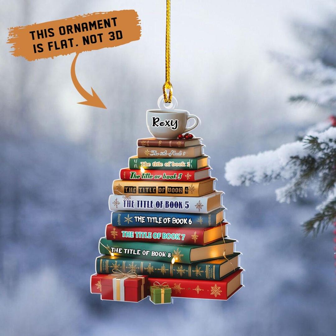 Personalized Book Stack Flat Ornament, Christmas Book Lover Gift - Etsy