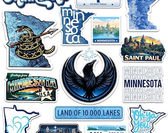 15 PCS Minnesota Travel Stickers - Land of 10,000 Lakes and City Designs