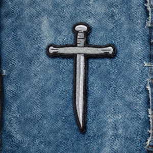 Dagger Cross Embroidered Patch, Sword Cross Iron On Patch, Gothic Dark Aesthetic Patch for Jacket Backpack Vest