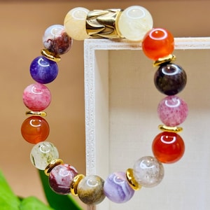 Aurora Gemstone Bracelet for Women, Colorful Crystal Bracelet, Multi Stone Healing Jewelry, Unique Handmade Stretch Bracelet Gift