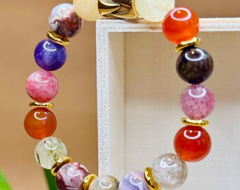 Aurora Gemstone Bracelet for Women, Colorful Crystal Bracelet, Multi Stone Healing Jewelry, Unique Handmade Stretch Bracelet Gift