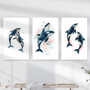 Orcas Poster, Three Piece Wall Art, Digital Pink and Blue Wailing Painting, Printing Wall Art Poster, 300 DPI High Quality Digital Poster
