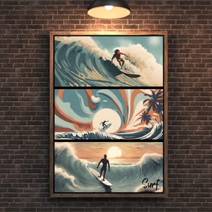 Póster de surf vintage, póster de One Piece, arte digital ilustrativo de surf, impresión digital de surf