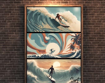 Vintage Surfing Art Print, Retro Wave Illustration (Digital Download)