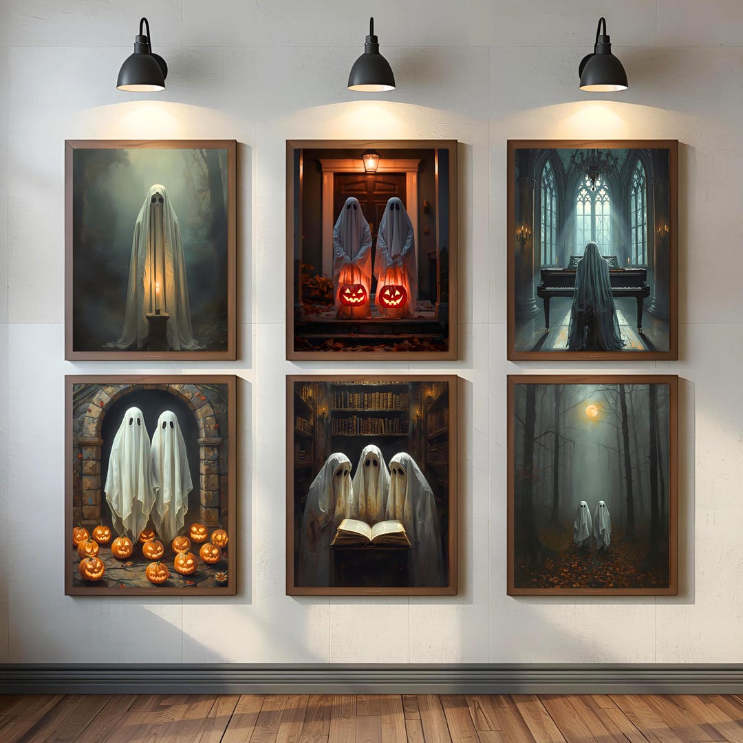 Spooky Ghost Art Prints, Halloween Wall Decor Bundle (digital Download ...