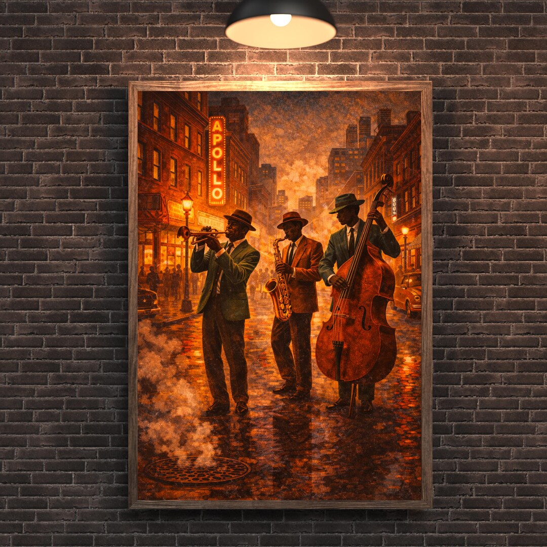 Harlem Nights Renaissance Art Printable, Vintage Jazz Street Trio Wall ...