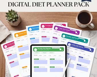 Pianificatore della dieta mediterranea, pianificatore dietetico di 7 giorni, diario alimentare giornaliero, pianificatore della dieta chetogenica, pianificatore dei pasti settimanale, PDF stampabile per GoodNotes