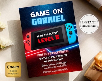 Editable switch invite, Printable Gamer birthday invitation, video game party, boy birthday, digital template