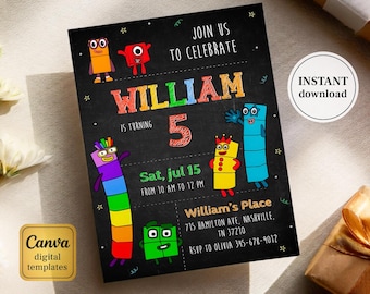 Numberblocks Birthday Invitation, Editable Printable Invitation, Numberblocks Birthday Party Invite, learn numbers first second party