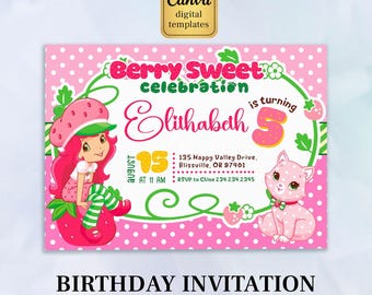 Strawberry Shortcake invitation, Berry First Birthday, Shortcake Theme, Editable Invite for Girls, Sweet One Party Printable Template