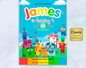 Numberblocks Birthday Invitation, Editable Printable Invitation, Numberblocks Birthday Party Invite, learn numbers first second party