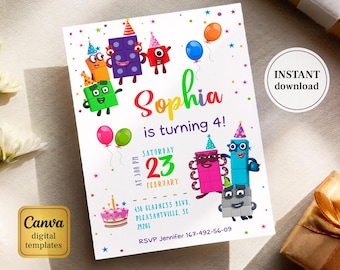Numberblocks Birthday Invitation, Editable Printable Invitation, Numberblocks Birthday Party Invite, learn numbers first second party