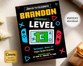 Editable switch invite, Printable Gamer birthday invitation, video game party, boy birthday, digital template