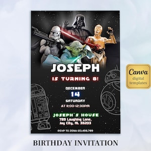 Invitation d'anniversaire imprimable, invitation d'étoile, invitation de guerres, fête d'anniversaire de dark vador, invitation de stormtrooper de téléchargement immédiat