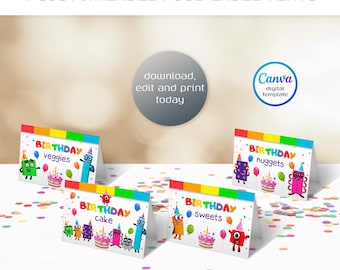 Numberblocks printable table tent, food or name lable, birthday party Editable Template, diy Numbers bday decorations,  party favors