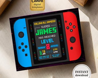 Editable switch invite, Printable Gamer birthday invitation, video game party, boy birthday, digital template