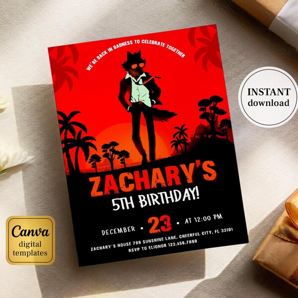 The Bad Guys 2 movie birthday invitation, crime invite, printable editable party invite template, Little Lies and Alibis party