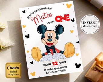 Editable Printable Clubhouse Birthday Invitation, Mickey one Invitation, Clubhouse Invite, mouse party Invite, 1st first birthday boy