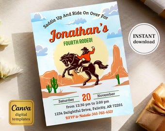printable Cowboy Birthday invitation, Editable Rodeo Invitation Template, Wild West Bday Invite, Cowboy party, boy birthday, first second