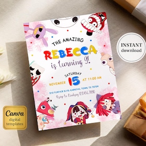 Amazing Digital Circus Invitation,  Printable Editable Digital Circus party Invite, Birthday Party Celebration template Download