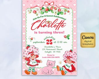 Strawberry Shortcake invitation, Berry First Birthday, Shortcake Theme, Editable Invite for Girls, Sweet One Party Printable Template